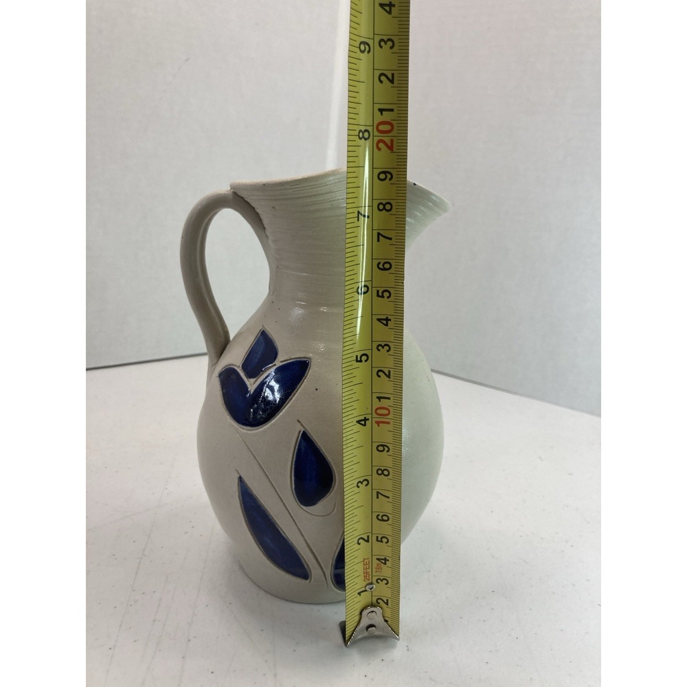 Vtg Williamsburg Art Pottery Salt Glazed Cobalt Blue Leaves‎ Pitcher Jug - Picture 11 of 13
